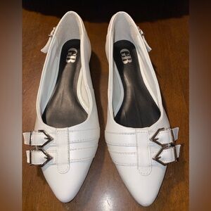 Gianni Bini White Double Buckle Flats
